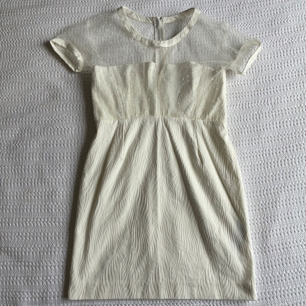 The Kooples Mini Dress Cream Mesh Illusion Neck‎ Bustier 40/L Kentucky Derby